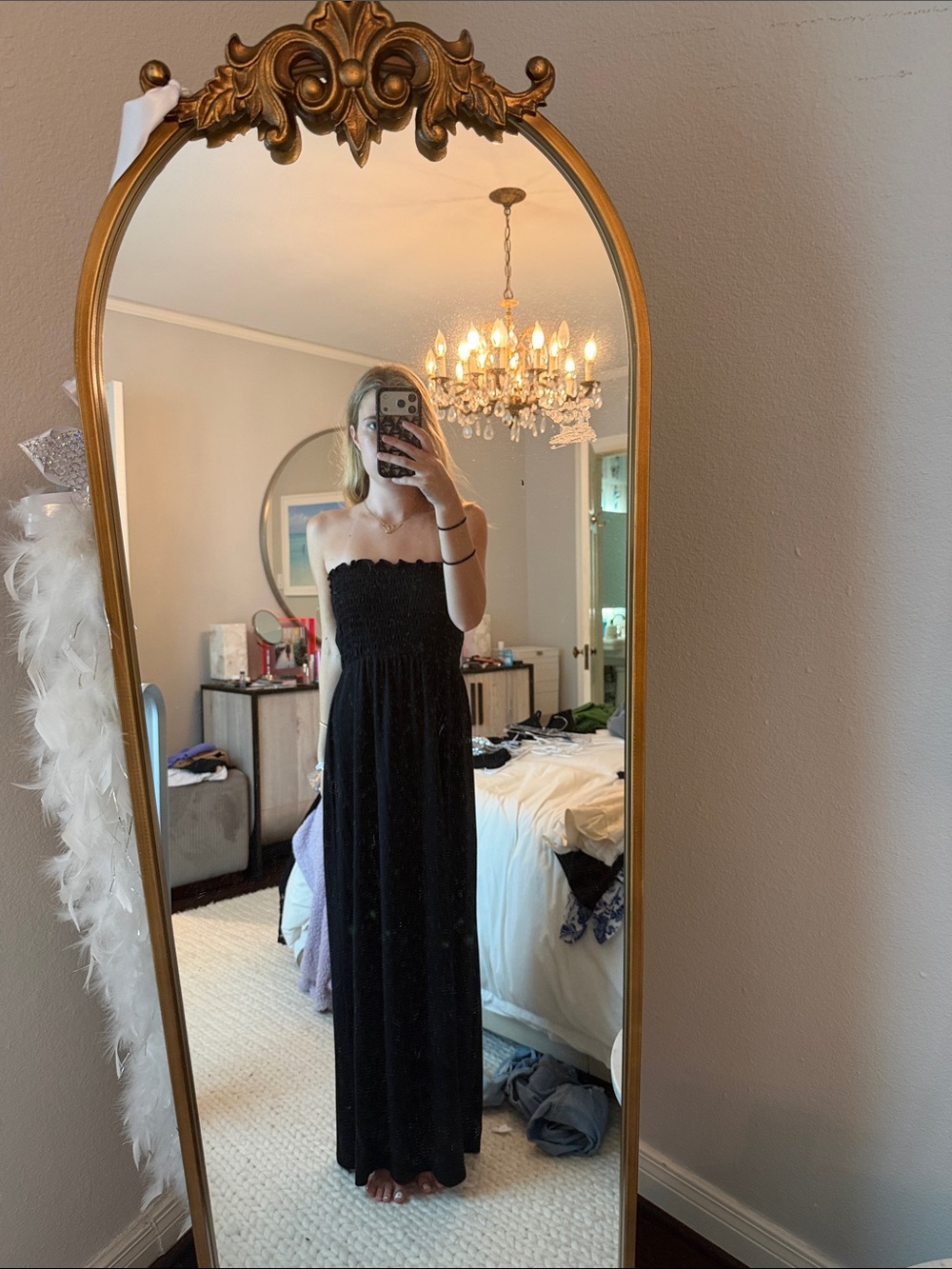 Black Strapless Smocked Maxi Dress